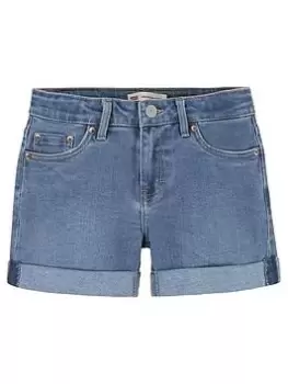 Image of Levis Girls Girlfriend Denim Shorts - Blue Size Age: 10 Years, Women