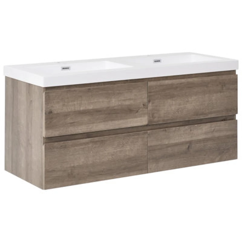 Image of Beliani Wall Mounted Double Basin Vanity Unit Viedma 120 Cm Taupe