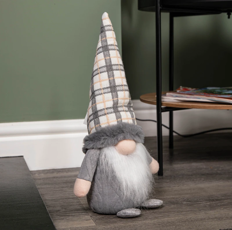 Image of 35cm Grey Standing Christmas Gonk Decoration with Tartan Hat