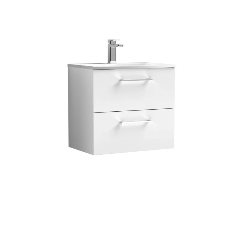Image of Balterley Bathroom 2-Drawer Wall-Hung Curved Basin Vanity Unit, White, 600mm in White White Unisex