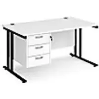 image of Rectangular Straight Desk White Wood Cantilever Legs Black Maestro 25 1400 x 800 x 725mm 3 Drawer Pedestal