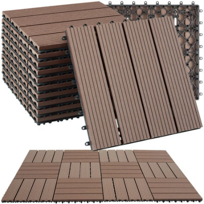 Image of Tectake Composite Decking Tegulas - Click System, Wood Look, Outdoor Safe Set Of 11 - Brown
