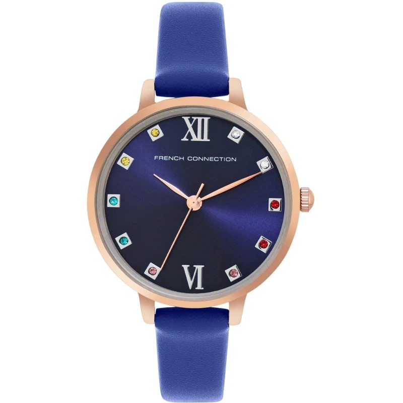 Image of French Connection Rose Case Round Shape Blue Strap Quartz Watch Blue female One Size