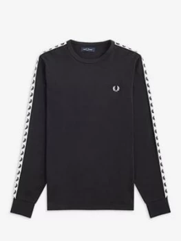 image of Fred Perry Taped Long Sleeve T-Shirt, Black Size M Men