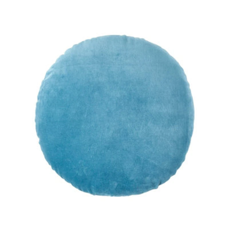 Image of Homescapes Velvet Cushion, 40cm Round Blue