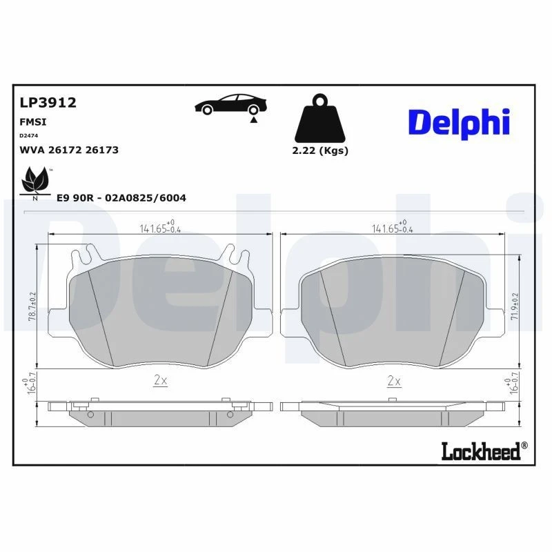 Image of DELPHI Brake pad set DELPHI LP3912