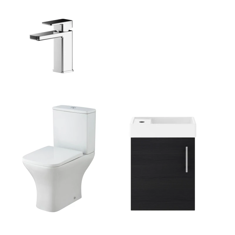 Image of Balterley Wall Hung Vanity, Toilet, Cistern, Seat & Tap - Charcoal Black/Chrome in Grey Grey Unisex