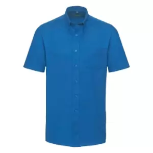 Image of Russell Collection Mens Short Sleeve Easy Care Oxford Shirt (15inch) (Oxford Blue)