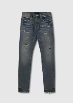Image of Purple Brand Mens Quilted Destroy Pocket Jeans In Mid Indigo