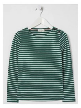 Image of FatFace Girls Long Sleeve Breton T-Shirt - Dark Green Size Age: 8-9 Years, Women