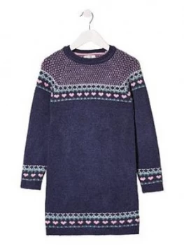 Image of FatFace Girls Fair Isle Knitted Dress - Navy, Size 9-10 Years, Women