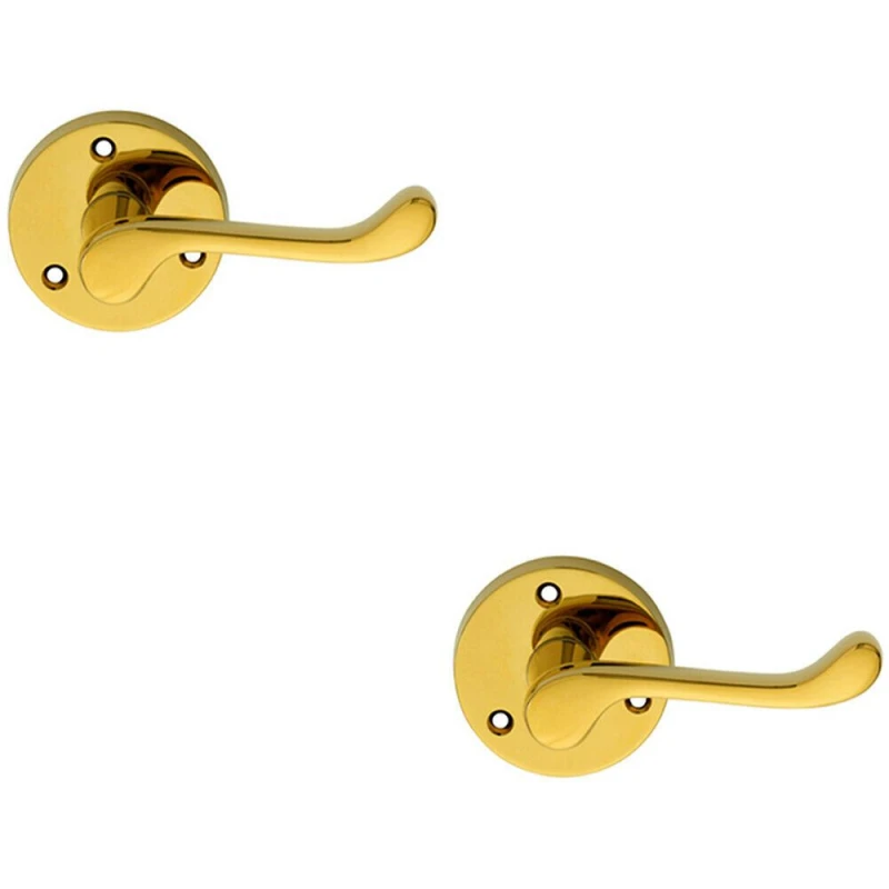 Image of Loops 2x PAIR Victorian Scroll Lever on 58mm Round Rose Polished Brass Door Handle Metallics