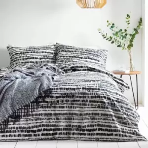 image of The Linen Yard Brushstrokes Super King Duvet Cover Set Cotton Ink