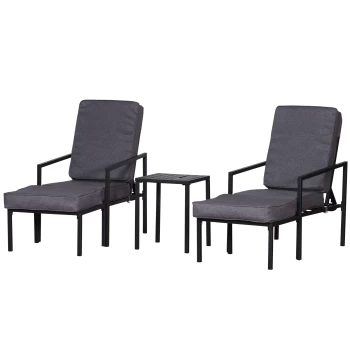 Image of Outsunny Garden Patio Outdoor Lounger 5 pcs Set Reclining Chair & Coffee Table Footstools Metal Frame Patio Lounger with Cushions AOSOM UK