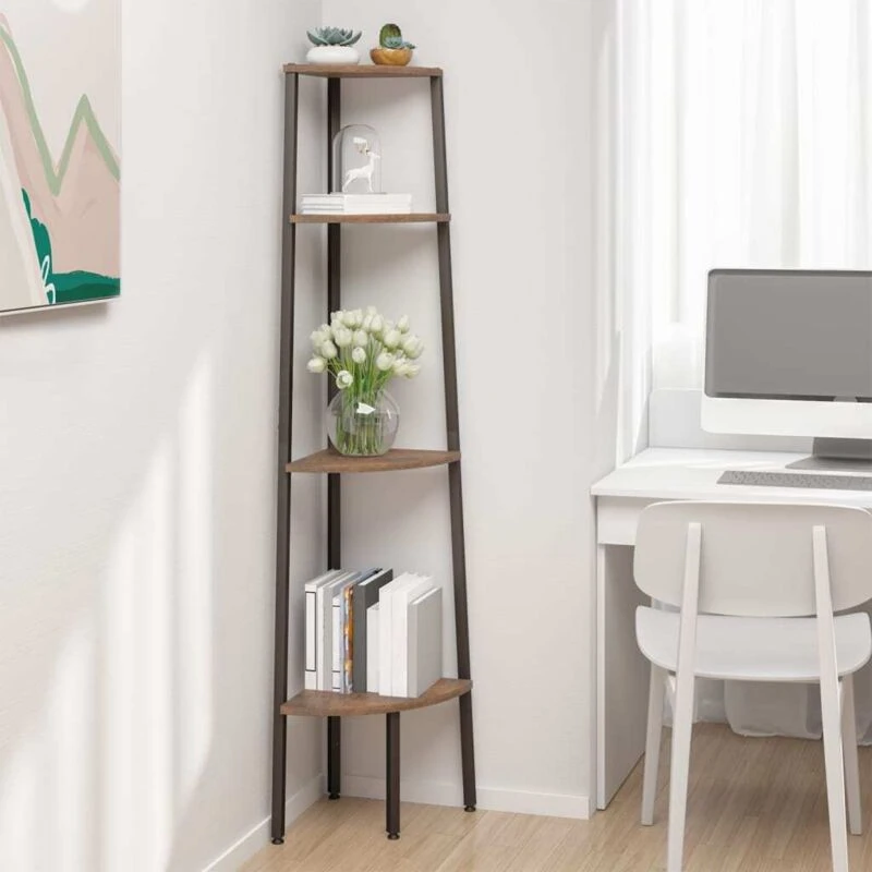 Image of Vidaxl 4-tier Corner Shelf Dark Brown And Black 45.5X31.5X150 Cm, Brown 336392