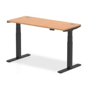 image of Air 1400 x 600mm Height Adjustable Desk Oak Top Cable Ports Black Leg