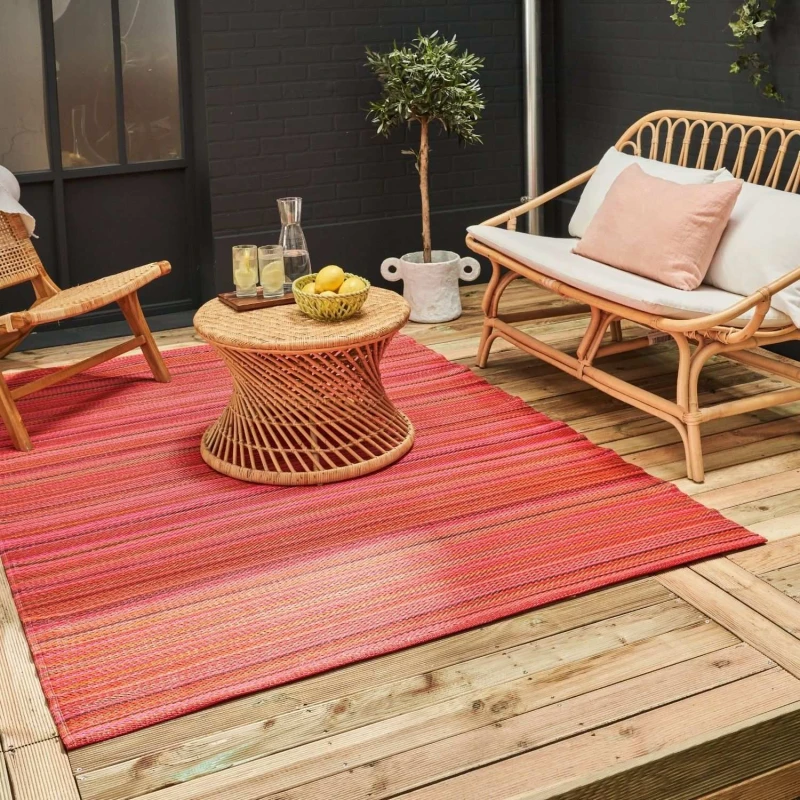 Image of THE RUGS Reversible Weatherproof Outdoor Terra Rugs Striped Rainbow 1020 in Terracotta Size: 120cm x 160cm Terracotta Unisex 120cm x 160 cm