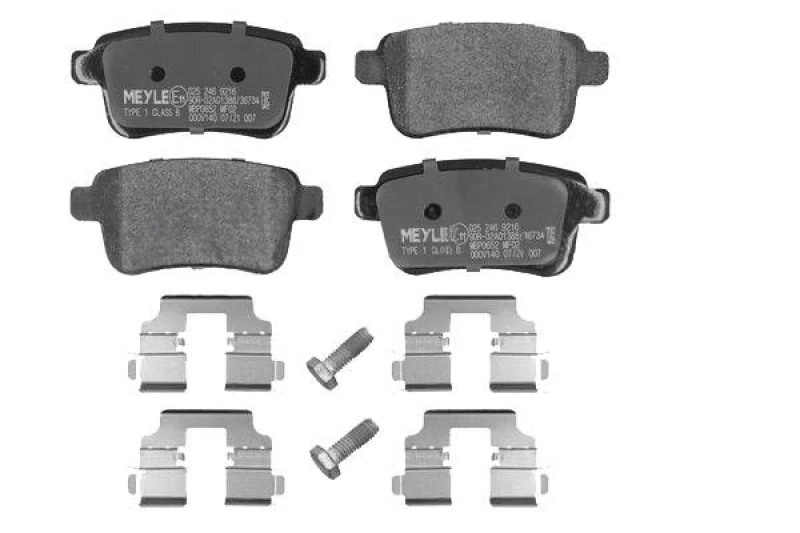 Image of MEYLE 025 246 9216 Brake pad set Rear Axle, excl. wear warning contact, with accessories, Original Quality, with anti-squeak plate Brake Pad Set,disc