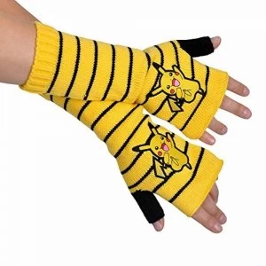 Image of Pokemon Unisex Pikachu Striped Fingerless Yellow Gloves