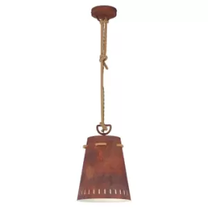 Image of Hanging Ceiling Pendant Light Rust Effect Shade & Rope 60W E27 Feature Lamp