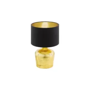 image of Table Lamp Gold Base Black Fabric Shade with Gold Inner Bulb E27 1x60W