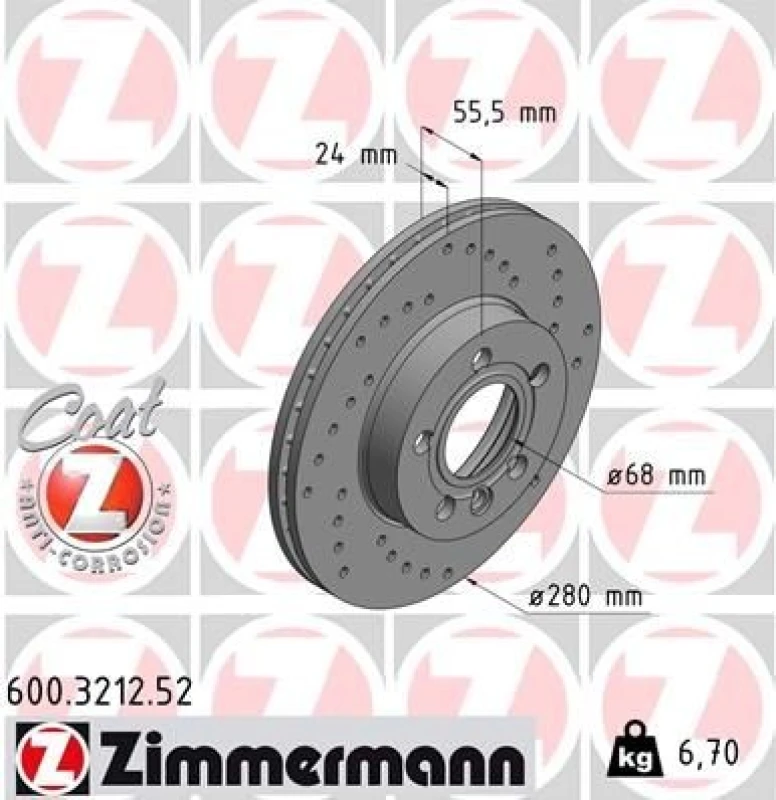 Image of ZIMMERMANN Brake disc ZIMMERMANN 600.3212.52