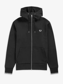 Image of Fred Perry Hooded Zip Through Sweatshirt, Black, Size 2XL, Men