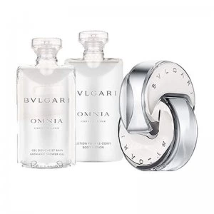 Image of Bvlgari Omnia Crystalline Gift Set 40ml Eau de Toilette + 40ml Body Lotion + 40ml Shower Gel + Pouch