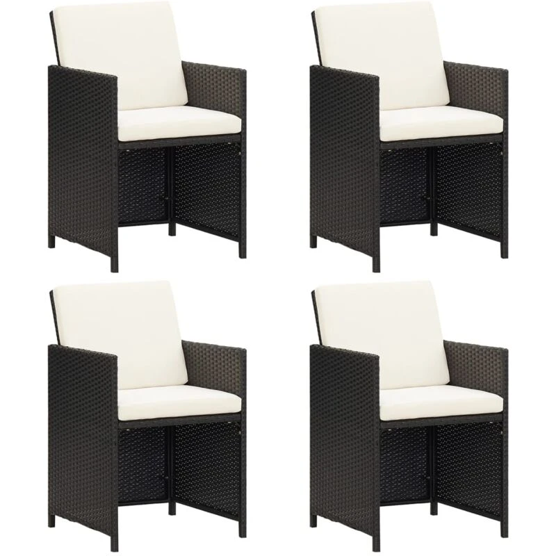 Image of VIDAXL Garden Dining Chairs with Cushions 4 pcs Black Poly Rattan vidaXL 8720286667224