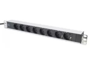 Image of aluminum outlet strip, 8 safety outlets, 2m supply safety plug