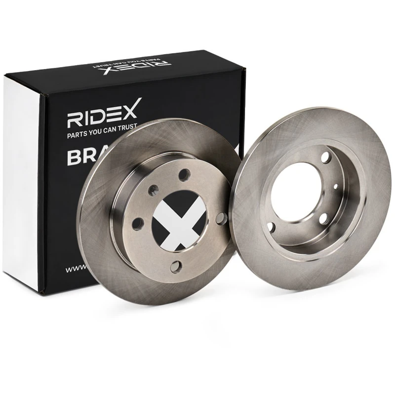 Image of RIDEX 82B0983 Brake disc Front Axle, solid, Cast Iron, Uncoated, Untreated, without bolts/screws Cast Iron Brake Disc (82)