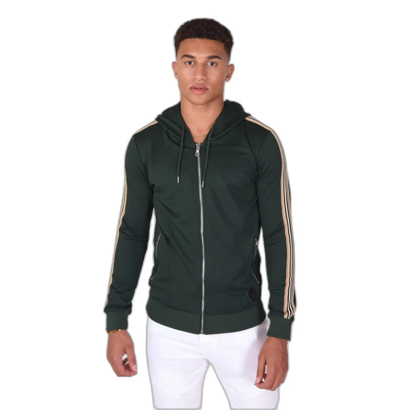 Image of Project X Paris Hooded sweatshirt with zipper and equestrian stripes Project X Paris Vert Male S