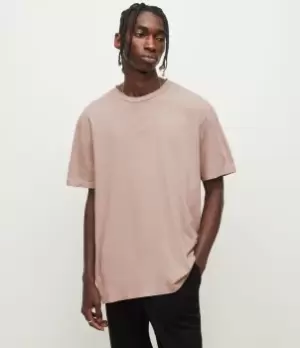 Image of AllSaints Mens Refract Crew T-Shirt, Balsastone Pink, Size: XL