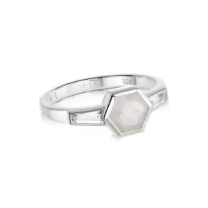 Image of Rings 925 Sterling Silver Beloved Moonstone Hexagon Ring Sterling Silver