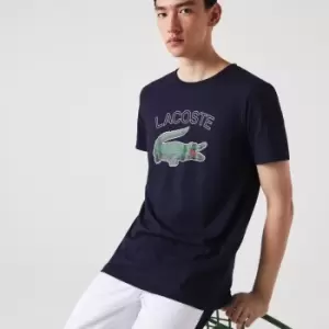 Image of Mens Lacoste SPORT Crocodile Print Jersey T-Shirt Size 3 - S Navy Blue