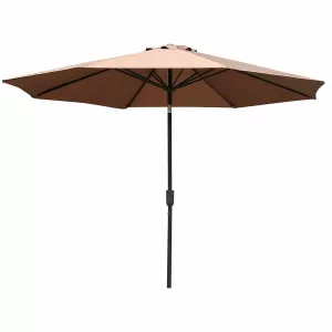 image of Outsunny Steel Frame Round Market Patio Sun Umbrella Garden Parasol Outdoor Sunshade Canopy, 3x2.45m (Coffee)