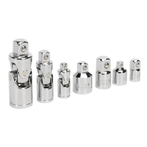 image of Sealey AK2737 Universal Joint & Socket Adaptor Set 7pc 1/4, 3/8 & 1/2Sq Drive