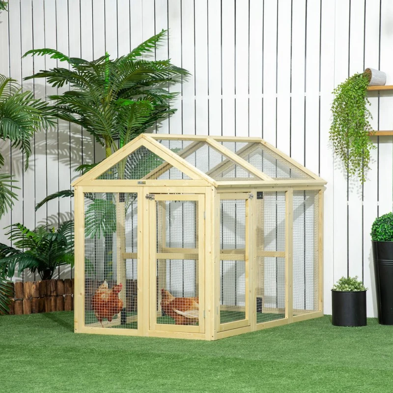 Image of PawHut Chicken Run, Wooden Chicken Coop w/ Combinable Design Natural wood finish - Pawhut 5056725502867