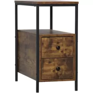 Image of Homcom - Narrow End Table, Sofa Side Table with 2 Drawers Storage Shelf, Brown - Rustic Brown
