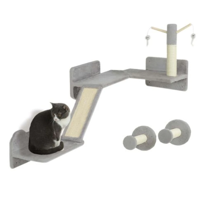 Image of Pawhut 3Pcs Corner Design Cat Wall Shelves Furniture, Light Grey D30-860V00LG
