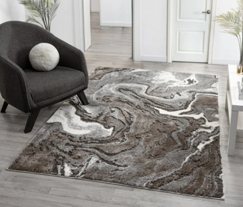 Image of Eleanor Modern Embossed Contemporary Living Room Area Rug - Marble Design,grey,80 X 150 Cm