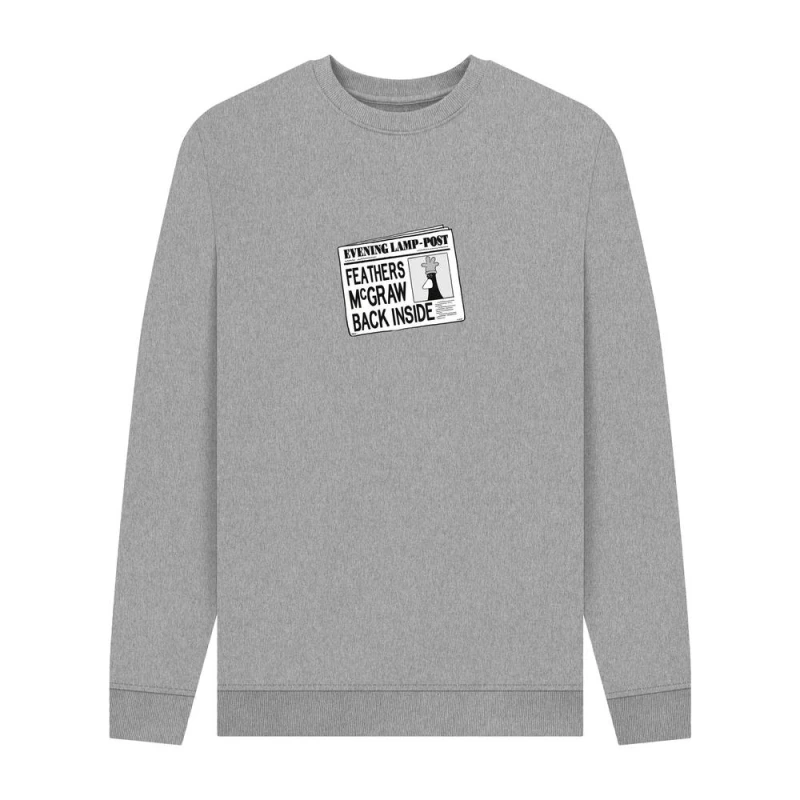 Image of Wallace & Gromit Mens Caught Feathers McGraw Sweatshirt in Light Grey Size: Small Light Grey Male S