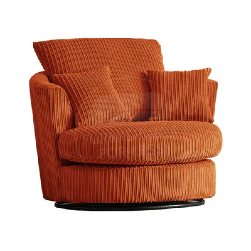 Image of Furnishings For Less UK Luxor Jumbo Cord Orange Fabric Single Seater 360 Degree Swivel Chair Sofa Accessory