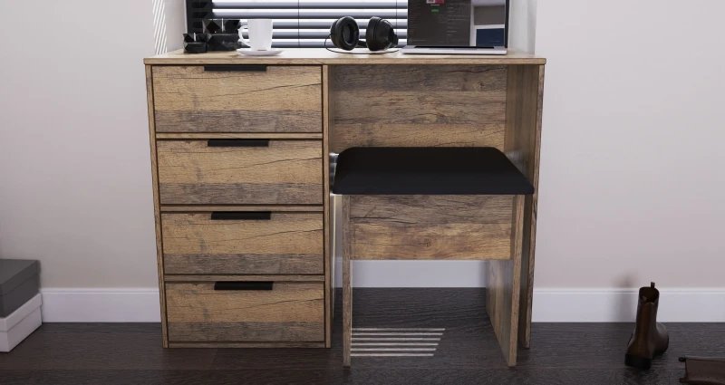 Image of Fuji 4 Drawer Vanity In Vintage Oak (Ready Assembled)