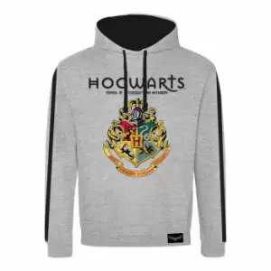 image of Harry Potter Unisex Adult Hogwarts Crest Hoodie (L) (Heather Grey/Black)