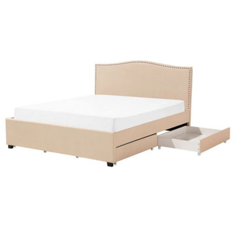 Image of Beliani Bed With Storage Drawers Fabric Montpellier 160 X 200 Cm (Eu King Size) Beige