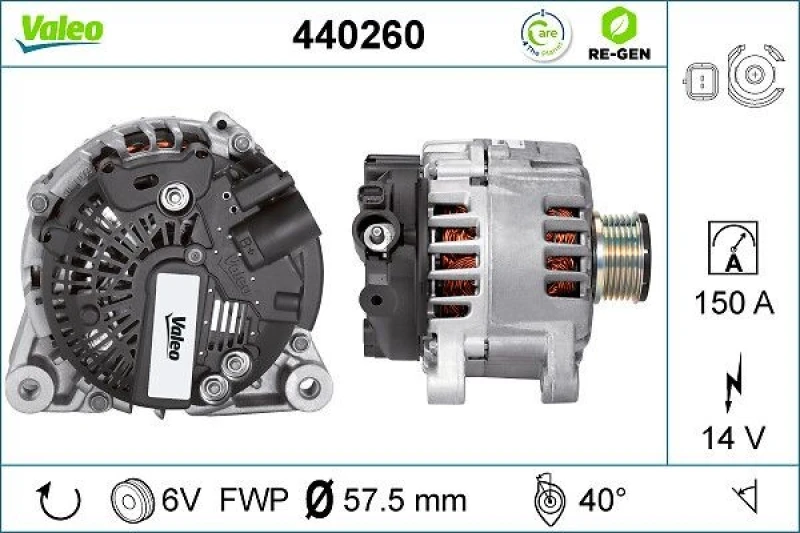 Image of VALEO 440260 Generator Alternator Charging Current: 150A, Voltage: 14V, REMANUFACTURED PREMIUM Alternator (4)