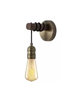 image of Wall Lamp, 1 x E27, Medium Oak, Antique Brass