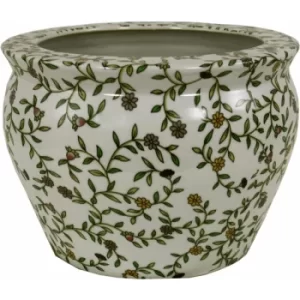 image of Ceramic Planter, Vintage Green & White Floral Design