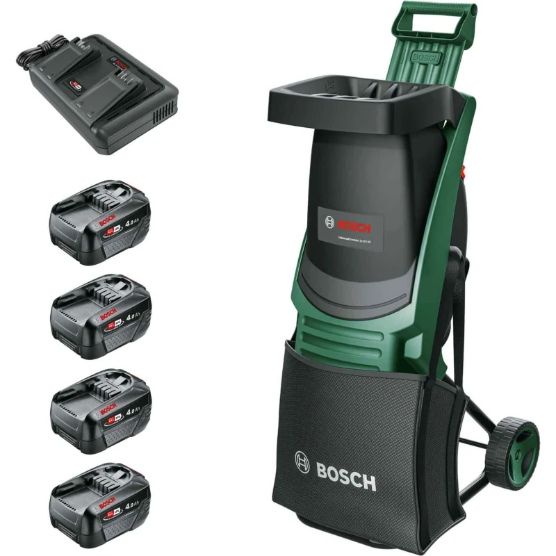 Image of Bosch UNIVERSALSHREDDER 2X18V-25 P4A 36v Cordless Garden Shredder 4 x 4ah Li-ion Twin or Dual Battery Charger UNIVERSALSHREDDER 2X18V-25